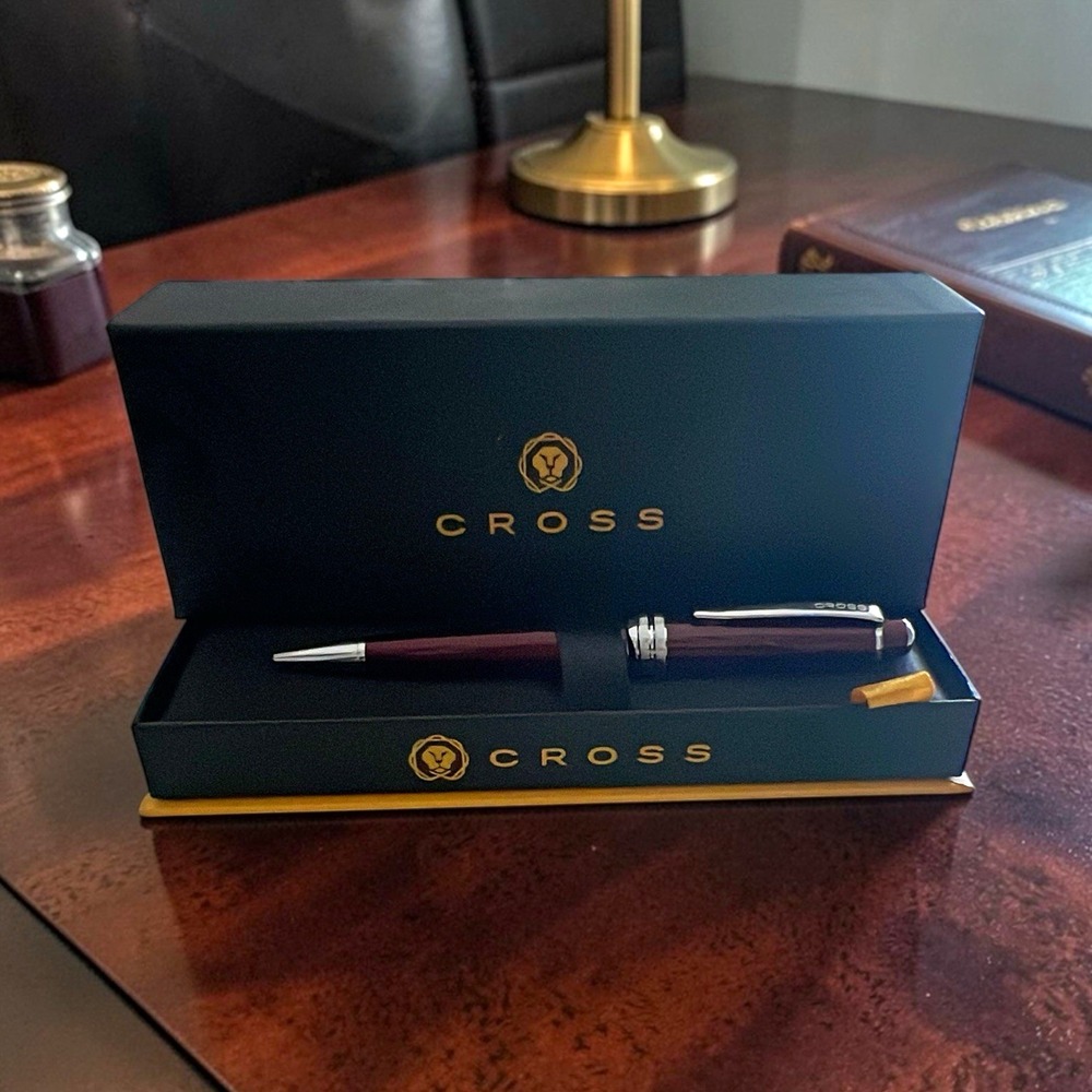 Cross AT0452-8 Red Lacquer Ballpoint Pen Chrome Trim w/ Box Needs Refill